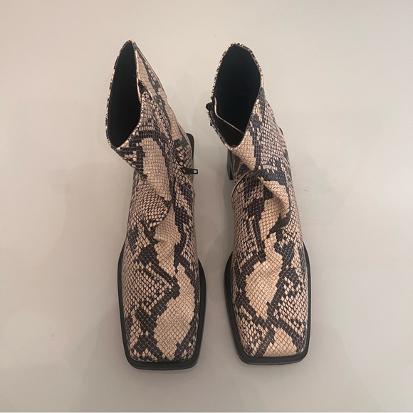 ZARA snakeskin embossed ankle boots square toe block heel - Picture 16 of 16